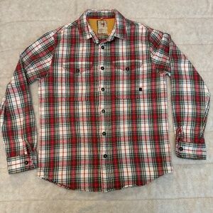 Brushed Flannel Blanket Tartan Long Sleeve Shirt - Off White Tartan